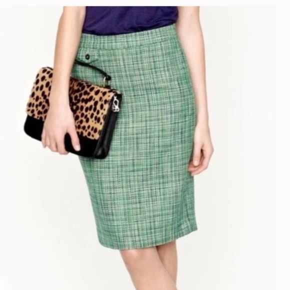 J. Crew No. 2 Pencil Skirt Green Tweed High Rise Knee Length Lined preppy pencil - Picture 1 of 16
